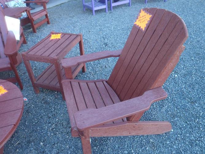 ADIRONDACK CHAIRS & TABLES REDWOOD COLOUR, BREEZESTA OUTDOOR POLY FURNITURE