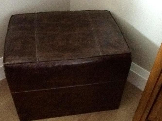 Dark Brown Leather-Like Hassock with Lift-Up Storage