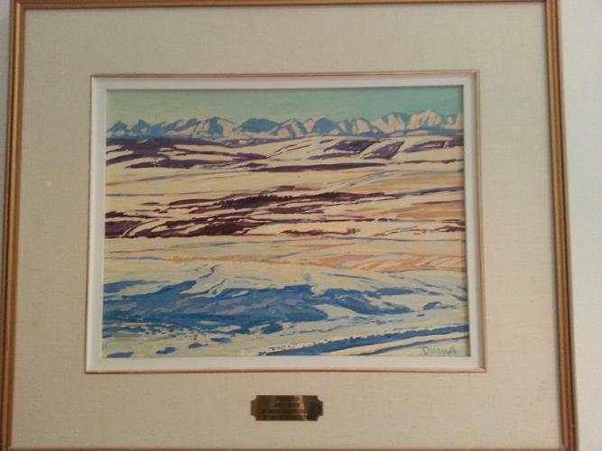 Oil painting known Alberta artist Duma,Alberta foothills and mountain scene)