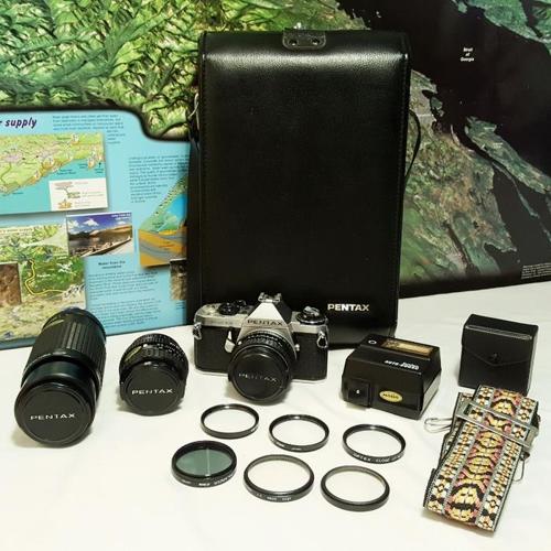 Pentax ME Super 35mm Film Camera~3 Lenses/Case/Flash/Filters ~RARE