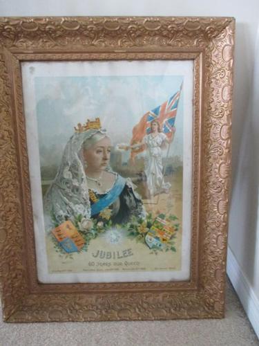 QUEEN VICTORIA JUBILEE (60th) PICTURE & ORNATE ANTIQUE FRAME from 1897