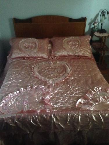 Vintage Quilted Pink Heart Satin Bedspread