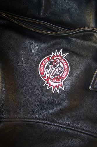 youth XL fleece lined leather jacket with Brantford 99ers crest
