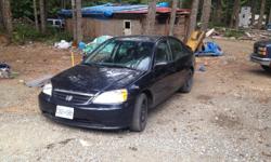 Make
Honda
Model
Civic
Year
2003
Colour
Black
Trans
Manual
So much to list great little car never let you don't. All brake wheel bearing head gasket and timeing belt summer tires and rims bran new snow tires on rims to list keeps going. Open to offers