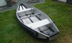 All marine grade aluminum,will hold 450 lbs including 2 people.It weighs 6o lbs and can fold neatly for carrying into hard places,would make a good hunting boat for lakes etc.Comes with oars and locks.