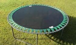 14' trampoline with reinforced eyelets. Well used, but in great condition. Email or call 250-710-8121.