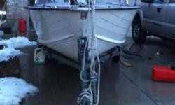 16.5' starcraft aluminum boat with 60 hp 2 stroke Evinrude. Steering column, electric start, electric bilge pump, trailer included, humminbird fishfinder installed and included, new drivers seat, needs new passenger seat, trailer needs a new light, and