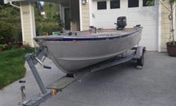 16 foot Alumacraft. 25 hp 2-stroke Merc on trailer. Engine runs very well, serviced last year at Stompin Tom's. New floor, stamped aluminum. 2 Crab Traps, 2 Prawn Traps, 3 life jackets, gas tank & anchor Text me at 250-802-5738.