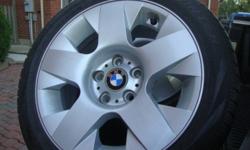Set of four  17inch Original BMW Rims in excellent shape.. with 235 / 45 / 17 Pirelli Ice & SnowPerformance Snow / Winter Tires (approx 70% tread) !! installed and balanced on Rims
 
"H" Rated winter Tiress !!
 
Rims have no bends, cracks or curb rash..