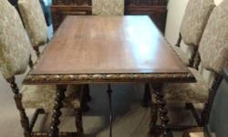 Beautiful 1930s dining room set includes: dining table with 6 chairs, china closet, buffet, and server. All assembled, hand-made and has some wear and tear but in great condition.
You are responsible for pick up. Cash or money orders only accepted.
Table: