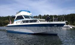 1968 Uniflite Express Cruiser / Fly bridge.
Sleeps Six/ Stereo, Propane heat/stove/ oven and Head
Hot Water and Engine cabin heat system.
Black water holding tank
Radar / GPS / Depth Sounder
Fuel Consumption Meter
Full aftdeck canvass/ Short aft Canvass