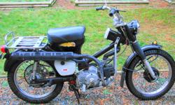 Rare 1970ish Honda CT90. 3 speed automatic with high/low so everyone can ride it. Runs good, new plug, new seat cover. What a great little bike for your motorhome or a hunter.