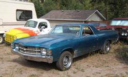 1971 Chevrolet El Camino. Car runs and drives, I was driving it around town for a bit. It needs some rust repair and some TLC. All the parts are there, mostly needs floor and quarters.
Corvette ralley wheels do not go with the car.
Price is firm at $2500