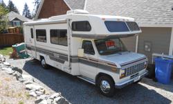 Well maintained motorhome with 60,000 original miles. Freshly painted interior, new vinyl flooring and new mini-blinds. Two-way fridge with freezer, Microwave, Four-burner stove and oven. Bathroom with tub/shower and air-conditioning. Lots of storage.