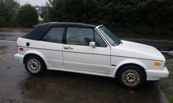 Make
Volkswagen
Model
Cabriolet
Year
1990
Colour
White
kms
218000
Trans
Automatic
1990 Cabriolet. Auto.
Runs and drives well, good body and top. Interior decent overall but drivers seat worn. New battery, spark plugs, wires, cap/rotor, etc.
Blower motor