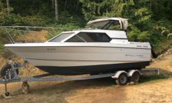 24.5 ft bayliner in good shape. New 5.7 Mercury installed in June 2015 with 108 hours on it. Needs new heat exchanger. Alpha 1 leg. Includes 15hp Mercury kicker. Boat comes with 2007 Karavan tandem axel trailer with new brakes in 2015.
Call Chris at