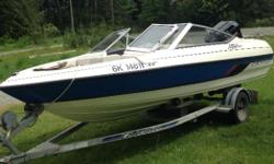 1995 17ft Bowrider with 135 Black Max. Full canvas, boat cover, EZ loader trailer, tow bar and ropes, spare 5 blade stainless steel prop, and stereo with Bluetooth. This boat has only been in fresh water, winterized every year and garage stored during the