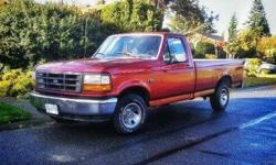 Make
Ford
Model
F-150
Colour
red
Trans
Manual
kms
2697938
1996 Ford F150 2 wheel drive truck 2697938 km inline 6 runs great has new back breaks, door locks, leaf spring hanger and clutch push rod, not very much rust at all very clean body and inside,