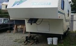 Decent shape, good tires, clean, comes with 5th wheel hitch, solar panel battery charger, and misc. rv supplies. Ready for camping, other than the hot water tank is not lighting. I had a professional look at it and he said the part is about $100.00 plus