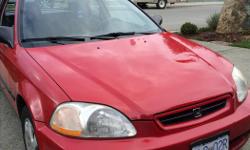 Make
Honda
Model
Civic
Year
1997
Colour
red
kms
270
Trans
Automatic
1997 Honda Civic CX (2 door)
I have had this car about 6 months now. No problems whatsoever with it. Its a great commuter car, great on gas (30 bucks to fill) and Oil changes done