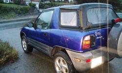 Make
Toyota
Model
RAV4
Year
1998
Colour
Blue
kms
191585
Trans
Manual
Nice, reliable RAV4 with low kilometers, only 191xxx! 4 cyclinder, 5-speed manual, and great on gas! This RAV has the fold down half roof as well as the removable sun roof. Great for the