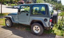 Make
Jeep
Model
TJ
Year
1999
Colour
blue
kms
226000
Trans
Manual
REDUCED!!!!1999 Jeep TJ Sport
226000 km
In great shape, not beaten on. seen a few logging roads. runs great, very minor scrapes here and there. 60% tread on tires. Had regular oil changes.