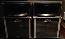 2-Peavey SP2 speaker cabinets in good condition loaded with 1-15" Black Widow & 1-Horn in each.
Made in USA with 3/4" plywood.
Bi-Amp High &Low or Full Range Inputs.
Also have for sale 2-Peavey 1810 cabinets which would make up bottoms for Full 3-way