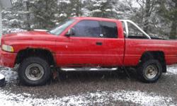 Make
Dodge
Model
Ram 1500 Club
Year
2000
Colour
red
kms
184000
Trans
Automatic
Little to safety, brand new 285/75-16 terra trac tires, 360 ci. auto, 4.10:1 gears, dana 44 axles, many other new parts in the last bit. runs and drives great, all new