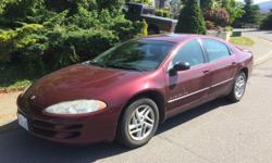 Make
Chrysler
Model
Intrepid
Year
2001
Colour
Burgundy
kms
177359
Trans
Automatic
New roters, calipers, break pads, timing chain, guides & tensioner, water pump & belt, spark plugs, thermostat & housing, new oil & antifreeze, good tires. Slight engine