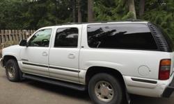 Make
GMC
Model
Yukon XL
Year
2001
Colour
White
Trans
Automatic
Fully loaded Yukon (A/C, Leather Seats, CD Player, Sunroof). Seats 7. Captain's chairs in the middle and three across the back with removable seat. Vehicle in good condition. Has a dent in