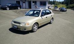 Make
Hyundai
Model
Accent
Year
2001
Trans
Automatic
kms
178200
2001 Hyundai Accent GL
Front Wheel Drive
178 200 kms
4 Cylinder
Automatic
4 Doors
$2995
Nice, economical sedan. Perfect car for a grad!
Features
---------------
Air Conditioning
Tilt Steering