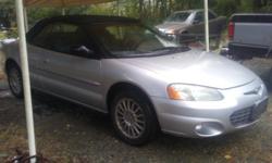 Make
Chrysler
Model
Sebring
Year
2001
Colour
silver
kms
222000
Trans
Automatic
2001 Chrysler Sebring Convertible Runs & Drives Excellent!
The Rag Top Is IN Excellent Condition.
Needs Full Tune Up. IE: Fuel Filter , Spark Plugs , Air Filter & Oil Change .