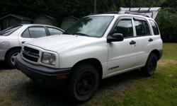 Make
Chevrolet
Year
2002
Colour
White
Trans
Manual
2002 Chevy Tracker standard 5 speed 2 litre 4X4 Approximately 270,000 kms Body in excellent condition no rust interior very clean. Newer tires, spare never used. New radiator, exhaust, brakes. Overheats