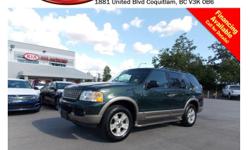 Trans
Automatic
2003 Ford Explorer Eddie Bauer 4.6L with alloy wheels, fog lights, running boards, roof rack, tinted rear windows, keypad entry, leather interior, power locks/windows/mirrors/seats, heated seats, sunroof, steering wheel media controls,