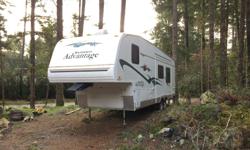 31 1/2 foot rear bunkhouse model 5th wheel. One superslide, 20 foot awning in great shape. Hard wired solar panel. Two brand new 30lb propane tanks this year. TONS of storage. Full cover included. Sleeps 7-9 people.