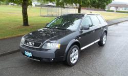 Make
Audi
Model
Allroad
Year
2005
Colour
BLACK ON BLACK
Trans
Automatic
VERY NICE AND VERY RARE ALL WHEEL DRIVE WAGON
ALL AUDI LUXURY AND PERFORMANCE FEATURES ARE ON THIS CAR
ALL OF OUR VEHICLES COME WITH CARPROOF AND A 100 POINT SAFETY INSPECTION DONE IN