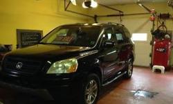 Make
Honda
Model
Pilot
Year
2005
Colour
Black
kms
284511
Trans
Automatic
2005 Honda Pilot EXL
Loaded with features... Power windows / locks, one touch power window, leather interior, heated front seats, AC, sunroof, cruise control, 4 wheel drive, towing