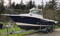 2006 25ft Seaswirl Striper, In/out Cruiser with 2006 280hp Volvo Penta Engine, max speed 35mph, with just over 400 hours on engine.
2014 Yamaha auxiliary 9.9hp motor
2006 EZ Loader trailer which was just redone with new breaks, wiring & bearings.
