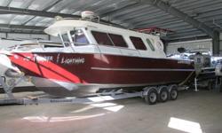 BOAT:LIFETIMER 30' PILOTHOUSE
MOTORS:YAMAHA F300XCA 2014
YAMAHA LF300XCA 2014
COUNTER ROTATING SS PROPS
TRAILER: ROAD RUNNER 15000 TRI AXLE, BUNK
OPTIONS INCLUDED:
WALLACE STOVE/HEATER
WABASCO FORCED AIR DIESEL HEATER
YAMAHA DUAL STATION DUAL BINNACLE