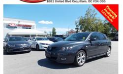 Trans
Automatic
This 2007 Mazda Mazda3 has alloy wheels, fog lights, tinted rear windows, leather interior, power locks/windows/mirrors, steering wheel media controls, sunroof, dual control heated seats, A/C, CD player, AM/FM radio, rear defrost and so