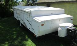 14 ft camper, slide-out dining area, tip-out over sink and stove, winter stored, Heated matresses, 3 burner stove, 3 way fridge, furnace, port a potty, outside shower, power lift. Camper is in good shape and ready for a new family. Reason for selling -