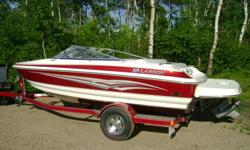 2008 Larson LXI 180. Includes 4.3L Volvo Penta 190 HP, captains chairs, removable carpet, large swim platform, depth finder, bimini top, 5 blade SS prop, day and travel tarp, matching trailer. Stored inside. Aprox 20 hrs. Call Sheldon at 403-548-9845 or