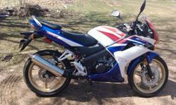 2009 special edition CBR125.  Used one season. Lady driven, Never dropped. Mint condition. Inspected. Needs nothing... 
 
Jmax blue and helmet (includes sun shield) mens size xsmall - used one ride. Icon street angel textile jacket in new condition womens