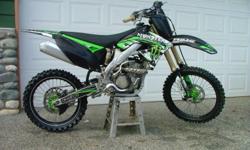 2009 KX250F Monster Energy Edition, this bike is in excellent conditon and very well maintained.Comes with Renthall bars, Renthall sprockets, gold DID chain,twin air air filter, triangle stand, owners manual and extra tires. This bike is ready to ride on