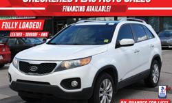 Make
Kia
Model
Sorento
Year
2011
Colour
White / Black Leather
kms
202587
Trans
Automatic
2011 Kia Sorento ALL WHEEL DRIVE V6 LUXURY with NAVIGATION, HEATED LEATHER SEATS, BACK UP CAMERA, DUAL SUNROOF, HANDS FREE PHONE, HEATED SEATS, ALLOYS. This is a