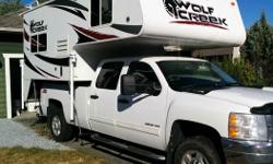 For sale is 2014 Wolf Creek Truck Camper 850 with many top of the line upgrades
2014 Wolf Creek Truck Camper 850
- Fits both long & short truck beds, 4 season camper
- Sleeps 4 (Queen bed + dinette bed + bunk bed)
- Pre wired for solar, heavy duty