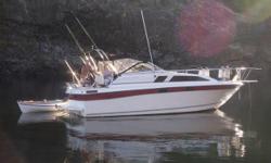 1985 2750 Bayliner sun bridge. has Volvo 350 duo prop,vhf,gps,compass,8ft tender , full camper canvas , hot water, two burner stove ,holding tank new macerator pump and many more new parts. shower this is a turn key boat. also have brand new 10,000 lb