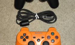I got 1 New Black Ps3 controller Came with my ps3 last month.
I Also have the Orange Ps3 Controller, cant find in anystore.
I used it a couple times cause I like the color. I already own 5 controllers so I need to get rid of a couple.
Ill throw in the