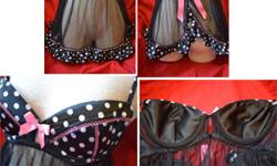 Victoria's Secret "Sexy Little Things" babydoll lingerie. Size 36C. Beautiful sheer black mesh with cute polka dots! Underwire and lightly padded cups. $15
Please let me know if you need extra information. We are currently in Sidney and have limited