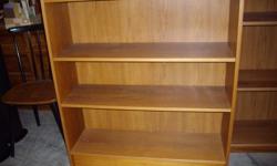 I have three teak book shelfs for sale. 40 1/2 tall x 35 1/2 wide x 11 deep  and two of them are 4 feet tall x 29 1/2 wide x 1 foot deep.  They are 140.00 each.  Please call 250-212-3471